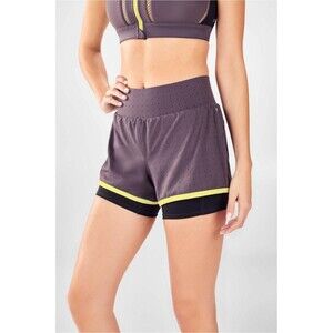 Fabletics Olesia Perforated Compression Running Shorts Gray/Lime Women's Size XL